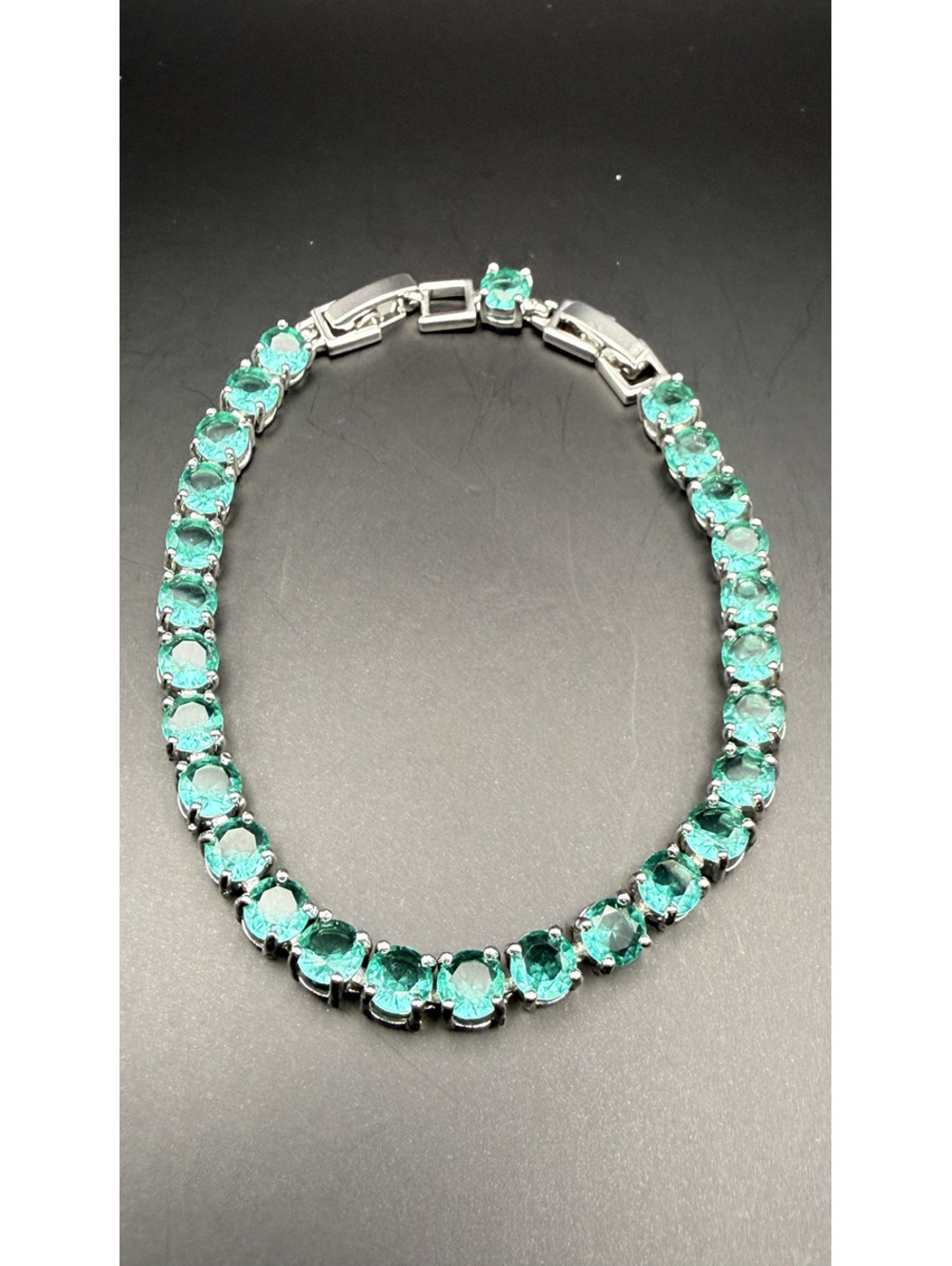 candy+clover elite chunky aqua crystal 14k white gold plated tennis bracelet